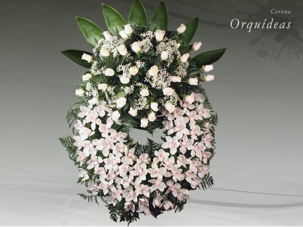 Corona de orquídeas blancas para funeral Madrid Ajalvir