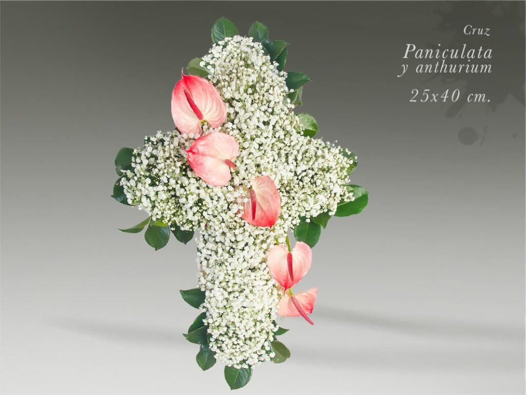 Cruz de flores paniculata y anthurium funeral