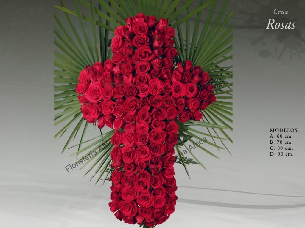 Cruz de rosas naturales para despedida funeral Madrid